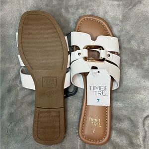 Time and Tru White and Brown Sandals with Contoured Footbed